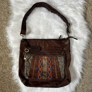 Fossil Crossbody Bag With Patchwork Pocket Design And Bag Charms